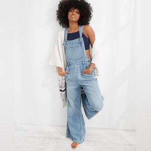 Aerie *Black* Women's Denim Wide Leg Overalls